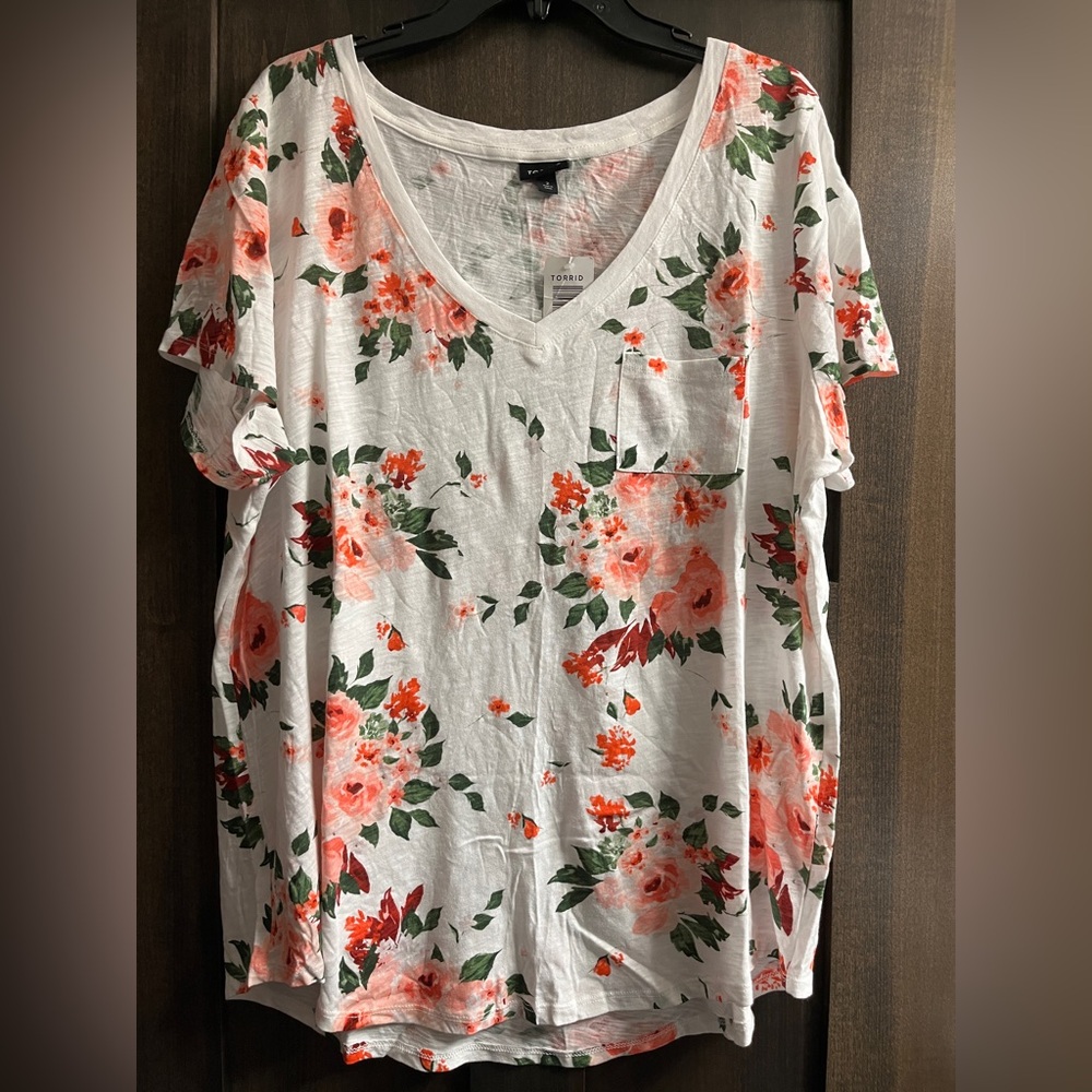 Torrid White and Pink Floral Blouse